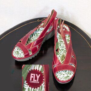 Fly London Red leather Platform Wedge Sandals Size 40